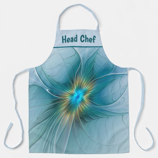 Little Beauty Modern Blue Gold Fractal Art Flower Schürze (Vorderseite)