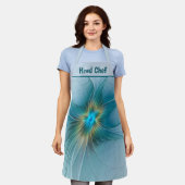 Little Beauty Modern Blue Gold Fractal Art Flower Schürze (Getragen)