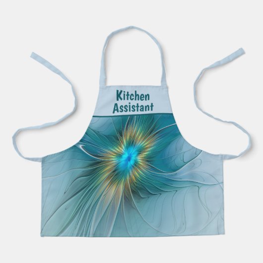 Little Beauty Modern Blue Gold Fractal Art Flower Schürze (Vorderseite)