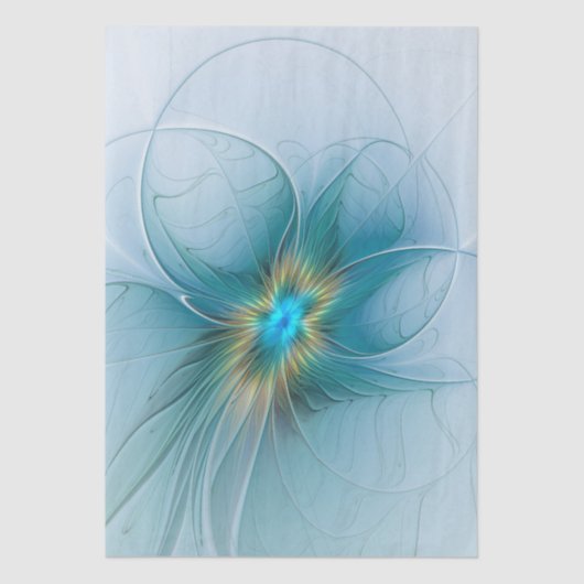 Little Beauty Modern Blue Gold Fractal Art Flower Seidenpapier (Vorderseite)