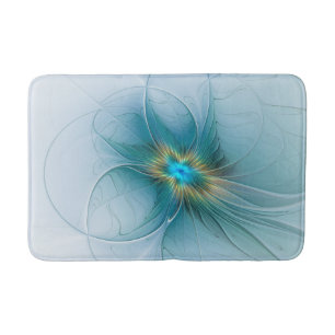 Little Beauty Modern Blue Gold Fraktal Blume Badematte