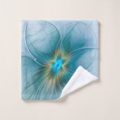 Little Beauty Modern Blue Gold Fraktal Blume Badhandtuch Set (Waschlappen)