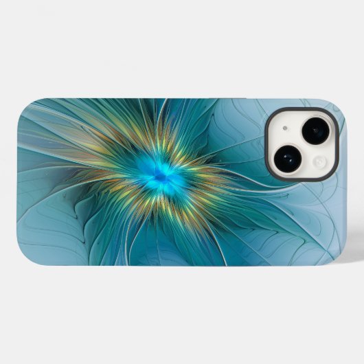 Little Beauty Modern Blue Gold Fraktal Blume Case-Mate iPhone Hülle (Rückseite (Horizontal))