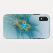 Little Beauty Modern Blue Gold Fraktal Blume Case-Mate iPhone Hülle (Rückseite (Horizontal))