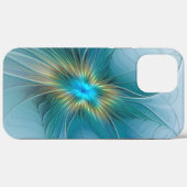Little Beauty Modern Blue Gold Fraktal Blume Case-Mate iPhone Hülle (Rückseite (Horizontal))