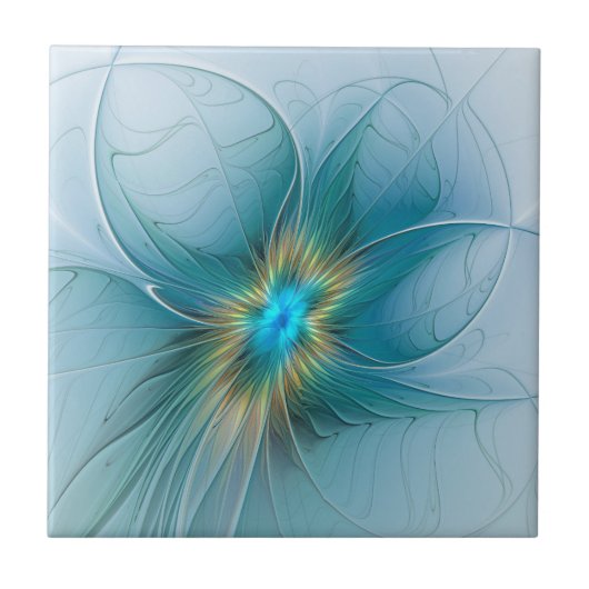 Little Beauty Modern Blue Gold Fraktal Blume Fliese (Vorderseite)