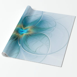 Little Beauty Modern Blue Gold Fraktal Blume Geschenkpapier