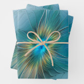 Little Beauty Modern Blue Gold Fraktal Blume Geschenkpapier Set (Beispiel)