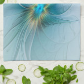 Little Beauty Modern Blue Gold Fraktal Blume Geschirrtuch (Gefaltet)