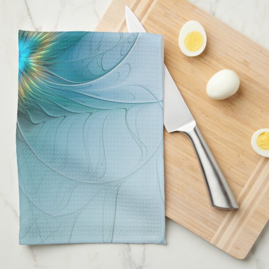 Little Beauty Modern Blue Gold Fraktal Blume Geschirrtuch (Viertel Falte)