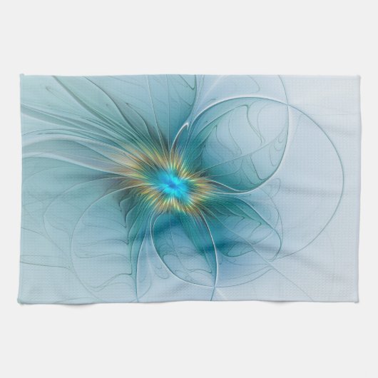 Little Beauty Modern Blue Gold Fraktal Blume Geschirrtuch (Horizontal)