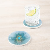 Little Beauty Modern Blue Gold Fraktal Blume Getränkeuntersetzer (Seite)