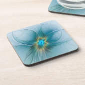 Little Beauty Modern Blue Gold Fraktal Blume Getränkeuntersetzer (Linke Seite)