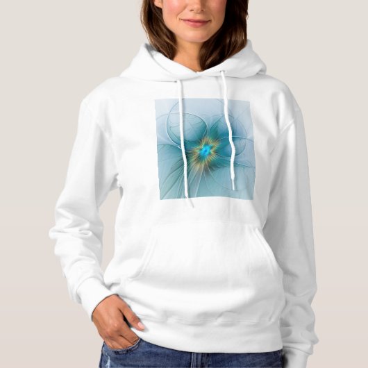 Little Beauty Modern Blue Gold Fraktal Blume Hoodie (Vorderseite)