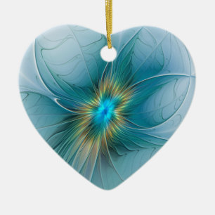 Little Beauty Modern Blue Gold Fraktal Blume Keramik Ornament