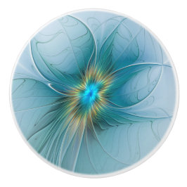Little Beauty Modern Blue Gold Fraktal Blume Keramikknauf