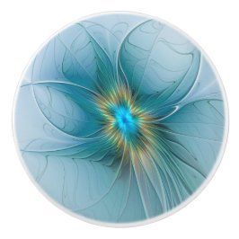 Little Beauty Modern Blue Gold Fraktal Blume Keramikknauf