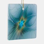 Little Beauty Modern Blue Gold Fraktal Blume Keramikornament (Rechts)