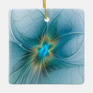 Little Beauty Modern Blue Gold Fraktal Blume Keramikornament
