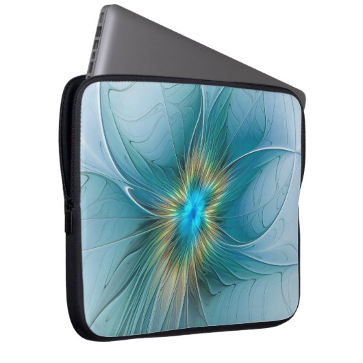 Little Beauty Modern Blue Gold Fraktal Blume Laptopschutzhülle (Vorne Rechts)