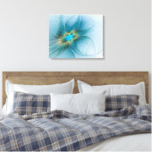 Little Beauty Modern Blue Gold Fraktal Blume Leinwanddruck (Insitu (Schlafzimmer))