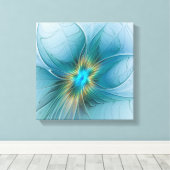 Little Beauty Modern Blue Gold Fraktal Blume Leinwanddruck (Insitu (Holzboden))