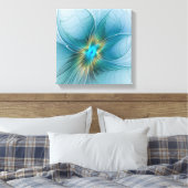 Little Beauty Modern Blue Gold Fraktal Blume Leinwanddruck (Insitu (Schlafzimmer))