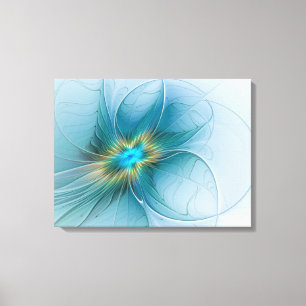 Little Beauty Modern Blue Gold Fraktal Blume Leinwanddruck