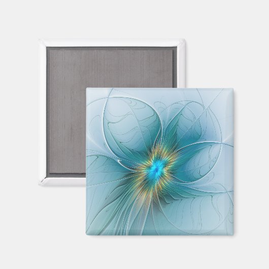 Little Beauty Modern Blue Gold Fraktal Blume Magnet (Vorderseite/Rückseite)