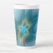 Little Beauty Modern Blue Gold Fraktal Blume Milchtasse (Vorderseite)