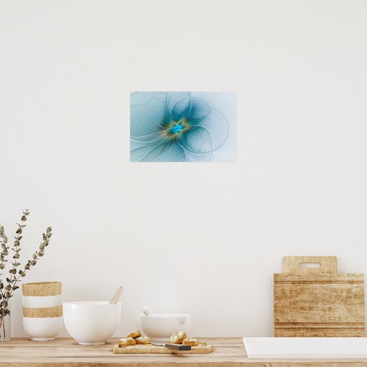 Little Beauty Modern Blue Gold Fraktal Blume Poster (Küche)