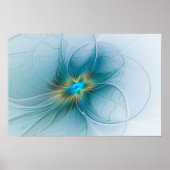 Little Beauty Modern Blue Gold Fraktal Blume Poster (Vorne)