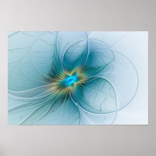 Little Beauty Modern Blue Gold Fraktal Blume Poster (Vorne)