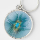 Little Beauty Modern Blue Gold Fraktal Blume Schlüsselanhänger (Vorne)