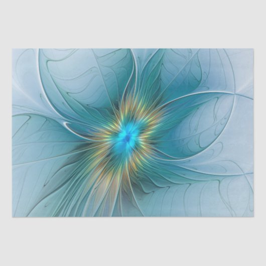Little Beauty Modern Blue Gold Fraktal Blume Seidenpapier (Vorderseite)