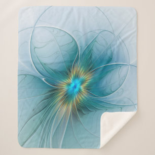 Little Beauty Modern Blue Gold Fraktal Blume Sherpadecke