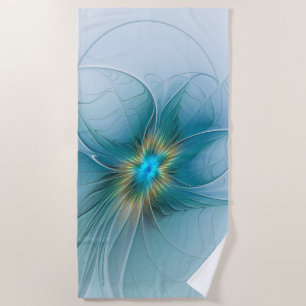 Little Beauty Modern Blue Gold Fraktal Blume Strandtuch