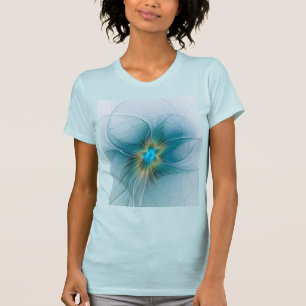 Little Beauty Modern Blue Gold Fraktal Blume T-Shirt