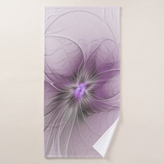 Little Beauty Modern Mauve Gray Fractal Art Flower Badehandtuch (Badehandtuch)