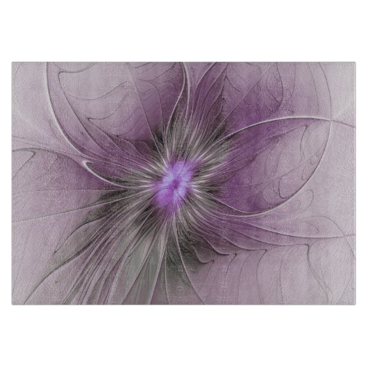 Little Beauty Modern Mauve Gray Fractal Art Flower Schneidebrett (Vorderseite)