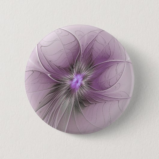 Little Beauty Modern Mauve Gray Fraktal Blume Button (Vorderseite)