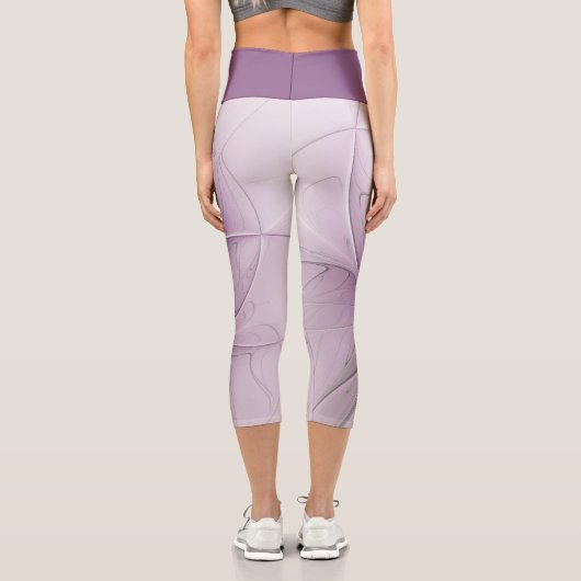 Little Beauty Modern Mauve Gray Fraktal Blume Capri Leggings (Rückseite)