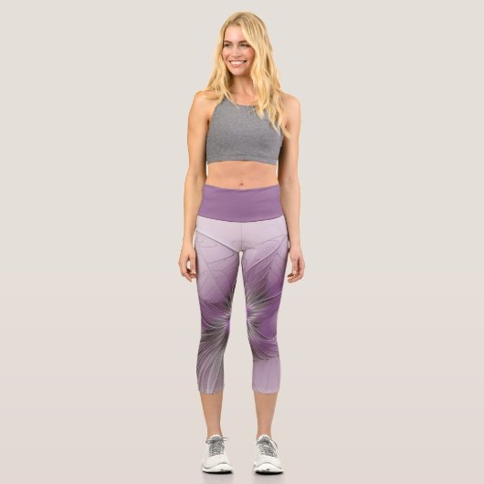 Little Beauty Modern Mauve Gray Fraktal Blume Capri Leggings (Vorderseite)