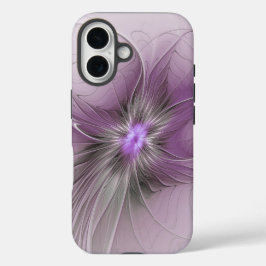 Little Beauty Modern Mauve Gray Fraktal Blume iPhone 16 Hülle