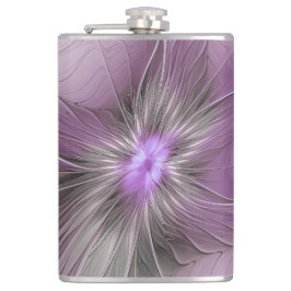 Little Beauty Modern Mauve Gray Fraktal Blume Flachmann