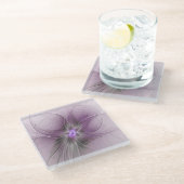 Little Beauty Modern Mauve Gray Fraktal Blume Glasuntersetzer (Schrägansicht)