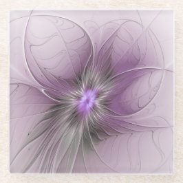 Little Beauty Modern Mauve Gray Fraktal Blume Glasuntersetzer