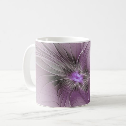 Little Beauty Modern Mauve Gray Fraktal Blume Kaffeetasse (Vorderseite Links)