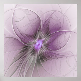 Little Beauty Modern Mauve Gray Fraktal Blume Poster