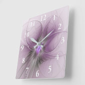 Little Beauty Modern Mauve Gray Fraktal Blume Quadratische Wanduhr (Winkel)